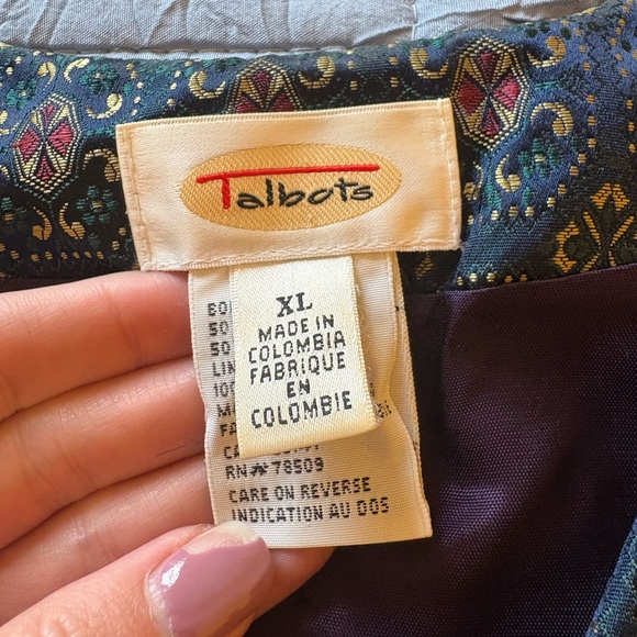 Talbots Vintage XL‎ Blue and Gold Patterned Vest Festive Bold - Picture 4 of 7